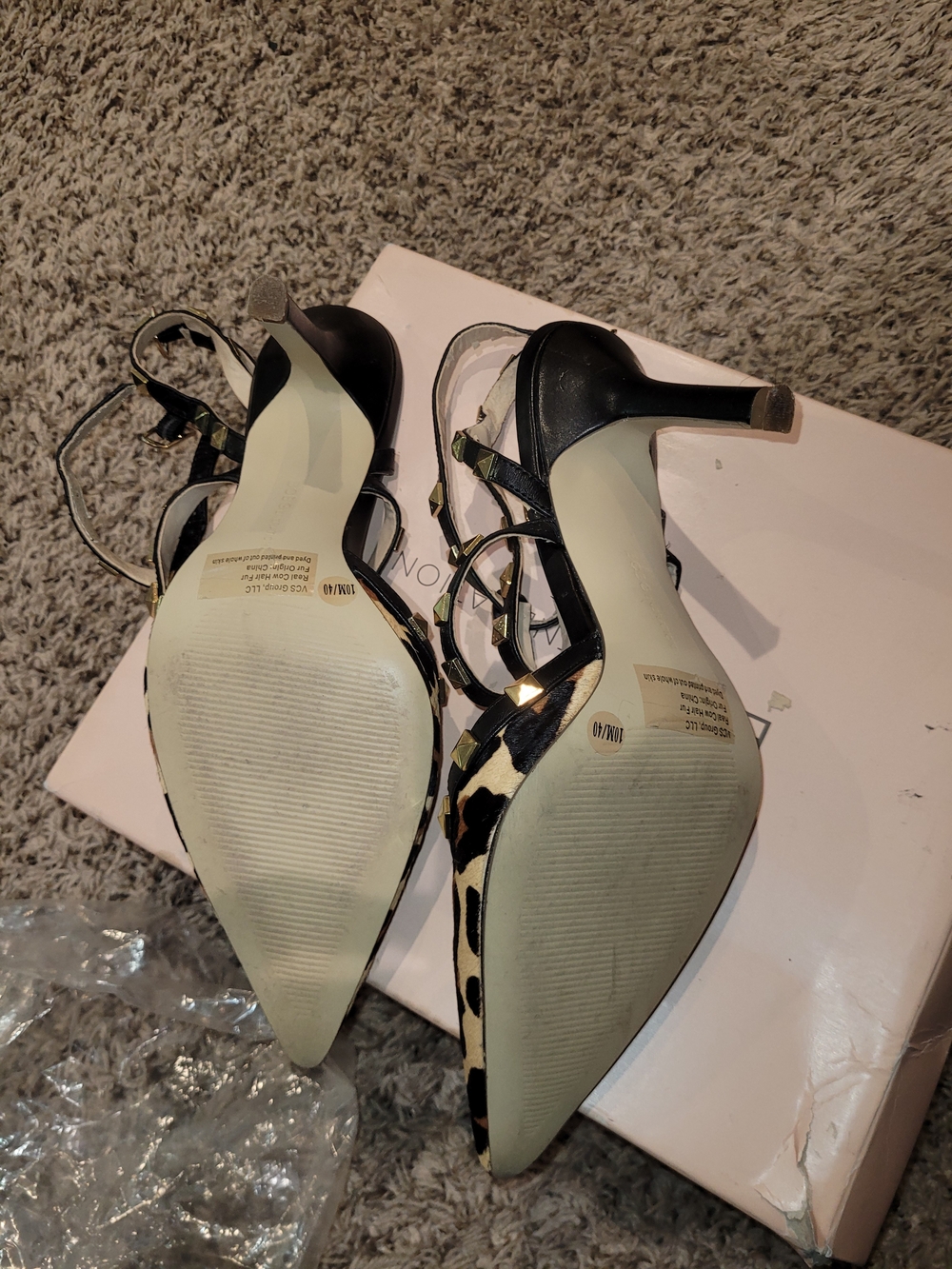 BCBGeneration Leopard Print Studded Strappy Pointed Heels. - Picture 3 of 10